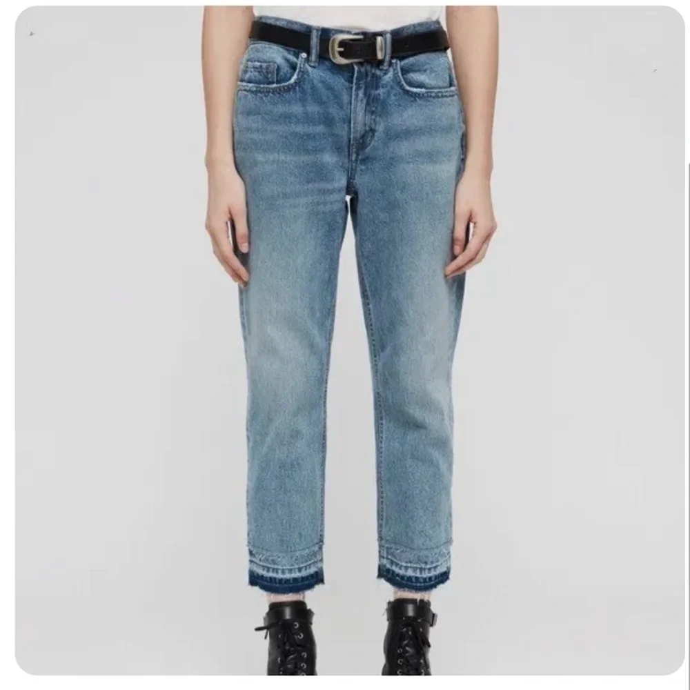 ALL SAINTS DENIM Boys Frayed Ty Jean in Mid Indigo size 25 Button Fly